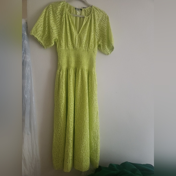Jcrew provence smocked-waist midi dress eyelet Lemon Sorbet Size petite PS BNWT - Picture 6 of 15